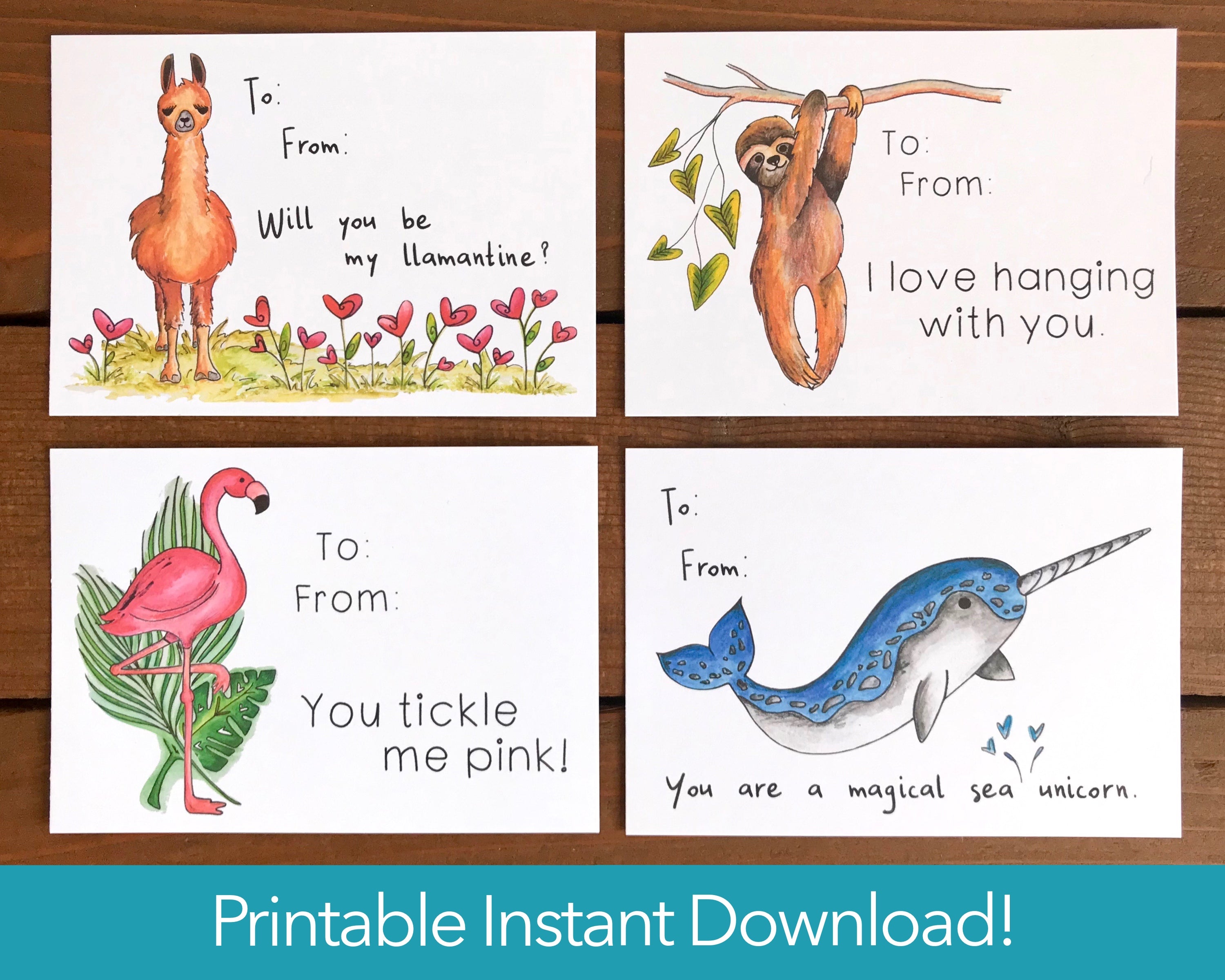 PRINTABLE Valentine Cards - Assorted Animals